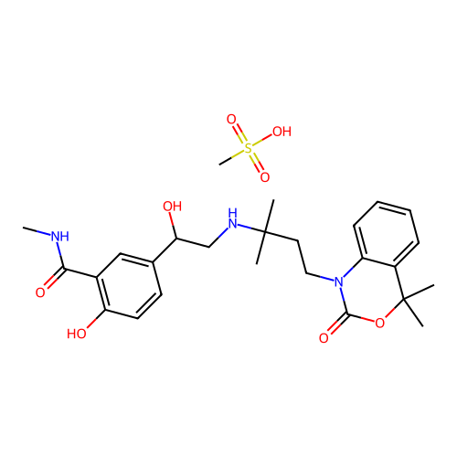 Benzamide, 5-(2-((3-(4,4-dimethyl-2-oxo-2H-3,1-benzoxazin-1(4H)-yl)-1,1-dimethylpropyl)amino)-1-hydroxyethyl)-2-hydroxy-N-methyl-, monomethanesulfonate (salt) structure