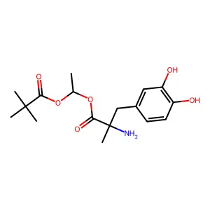 3-Hydroxy-alpha-methyl-L-tyrosine 1-(2,2-dimethyl-1-oxopropoxy)ethyl ester structure
