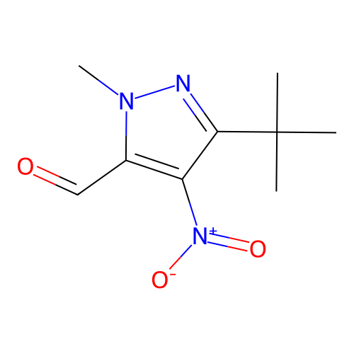 3-(1,1-Dimethylethyl)-1-methyl-4-nitro-1H-pyrazole-5-carboxaldehyde structure