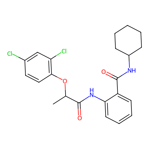 N-cyclohexyl-2-{[2-(2,4-dichlorophenoxy)propanoyl]amino}benzamide structure