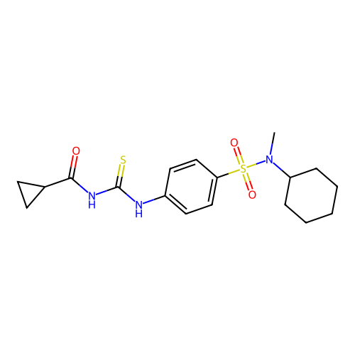 N-({4-[cyclohexyl(methyl)sulfamoyl]phenyl}carbamothioyl)cyclopropanecarboxamide structure