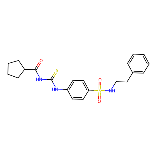 N-({4-[(2-phenylethyl)sulfamoyl]phenyl}carbamothioyl)cyclopentanecarboxamide structure