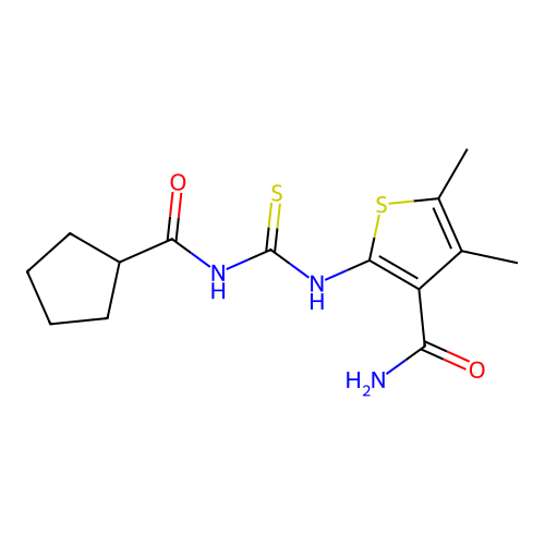 2-(Cyclopentanecarbonylcarbamothioylamino)-4,5-dimethylthiophene-3-carboxamide structure