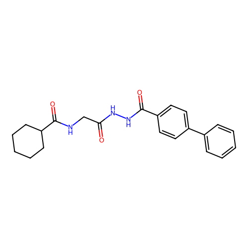 N-[2-oxo-2-[2-(4-phenylbenzoyl)hydrazinyl]ethyl]cyclohexanecarboxamide structure