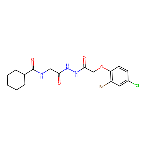 N-[2-[2-[2-(2-bromo-4-chlorophenoxy)acetyl]hydrazinyl]-2-oxoethyl]cyclohexanecarboxamide structure