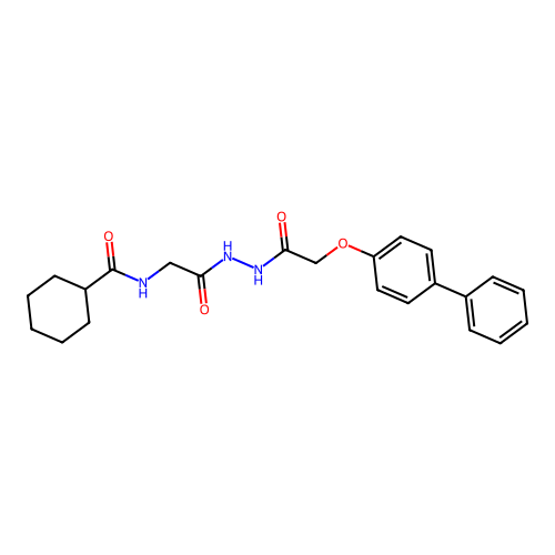 N-[2-oxo-2-[2-[2-(4-phenylphenoxy)acetyl]hydrazinyl]ethyl]cyclohexanecarboxamide structure