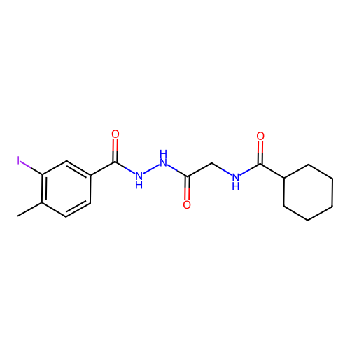 N-[2-[2-(3-iodo-4-methylbenzoyl)hydrazinyl]-2-oxoethyl]cyclohexanecarboxamide structure