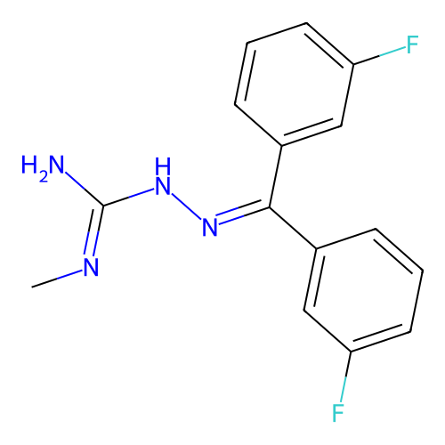 1-[Bis(3-fluorophenyl)methylideneamino]-2-methylguanidine structure