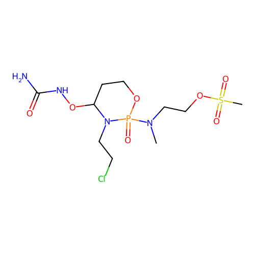 Urea, N-(3-(2-chloroethyl)-2-(methyl(2-((methylsulfonyl)oxy)ethyl)amino)tetrahydro-2H-1,3,2-oxazaphosphorin-4-yl)-N-hydroxy-, P-oxide structure
