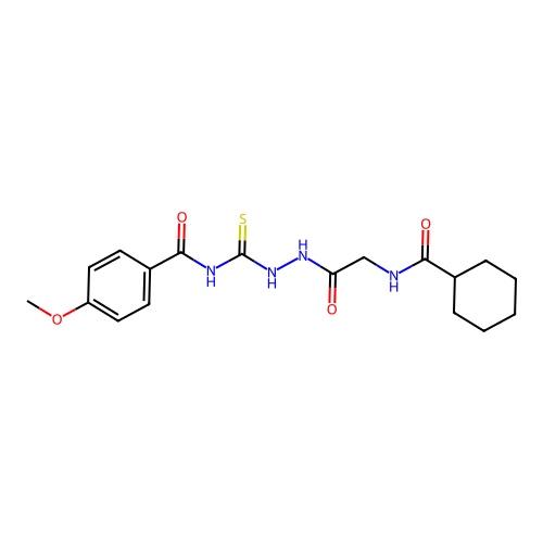 N-[[[2-(cyclohexanecarbonylamino)acetyl]amino]carbamothioyl]-4-methoxybenzamide structure