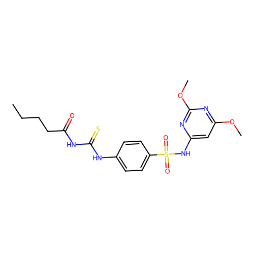 N-({4-[(2,6-dimethoxypyrimidin-4-yl)sulfamoyl]phenyl}carbamothioyl)pentanamide structure