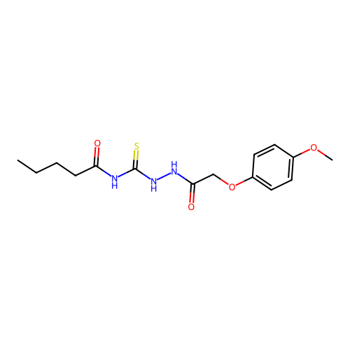 N-[[[2-(4-methoxyphenoxy)acetyl]amino]carbamothioyl]pentanamide structure