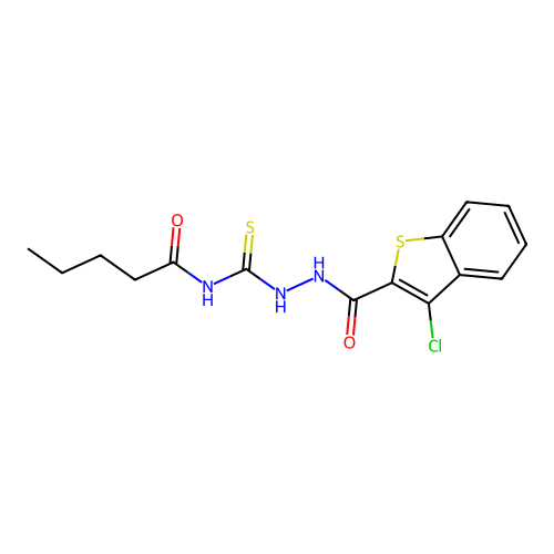 N-[[(3-chloro-1-benzothiophene-2-carbonyl)amino]carbamothioyl]pentanamide structure
