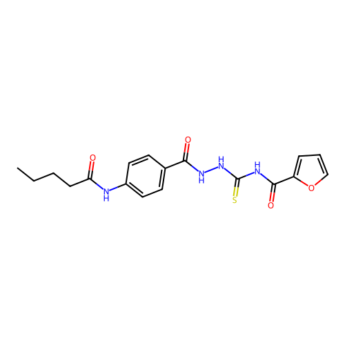 N-({2-[4-(pentanoylamino)benzoyl]hydrazino}carbonothioyl)-2-furamide structure