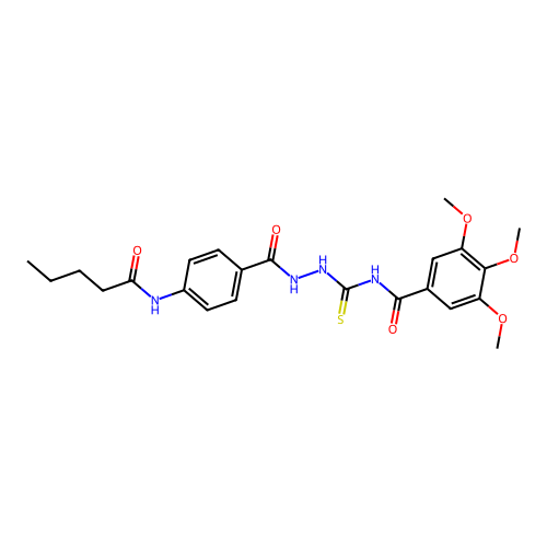3,4,5-trimethoxy-N-({2-[4-(pentanoylamino)benzoyl]hydrazino}carbonothioyl)benzamide structure