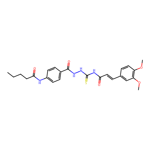 3-(3,4-dimethoxyphenyl)-N-({2-[4-(pentanoylamino)benzoyl]hydrazino}carbonothioyl)acrylamide structure