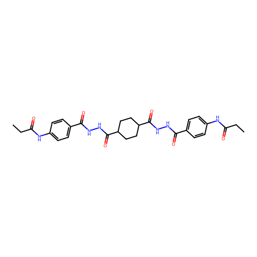 N-[4-[[[4-[[[4-(propanoylamino)benzoyl]amino]carbamoyl]cyclohexanecarbonyl]amino]carbamoyl]phenyl]propanamide structure