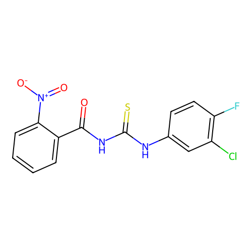 N-[(3-chloro-4-fluorophenyl)carbamothioyl]-2-nitrobenzamide structure