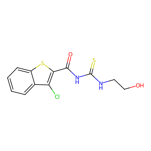 3-chloro-N-(2-hydroxyethylcarbamothioyl)-1-benzothiophene-2-carboxamide structure