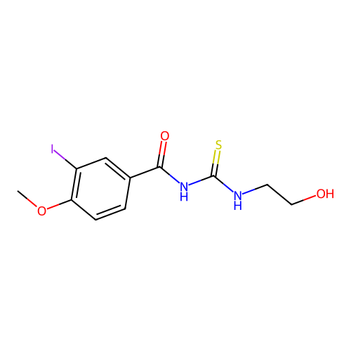 N-(2-hydroxyethylcarbamothioyl)-3-iodo-4-methoxybenzamide structure