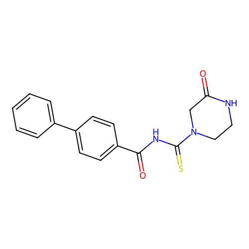 N-[(3-oxo-1-piperazinyl)carbonothioyl]-4-biphenylcarboxamide structure