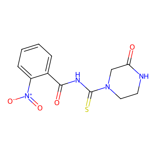 2-nitro-N-(3-oxopiperazine-1-carbothioyl)benzamide structure