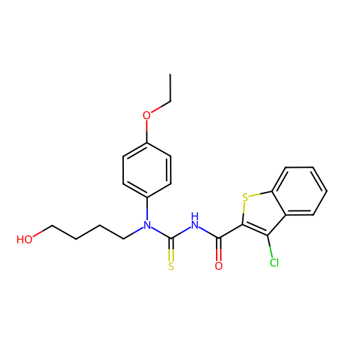 3-chloro-N-[(4-ethoxyphenyl)-(4-hydroxybutyl)carbamothioyl]-1-benzothiophene-2-carboxamide structure