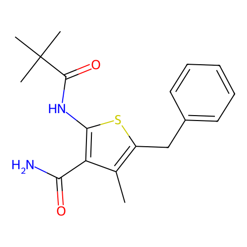 5-Benzyl-2-[(2,2-dimethylpropanoyl)amino]-4-methyl-3-thiophenecarboxamide structure