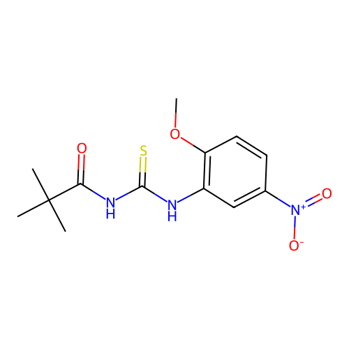 N-[(2-methoxy-5-nitrophenyl)carbamothioyl]-2,2-dimethylpropanamide structure