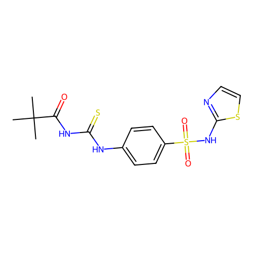 2,2-dimethyl-N-[({4-[(1,3-thiazol-2-ylamino)sulfonyl]phenyl}amino)carbonothioyl]propanamide structure