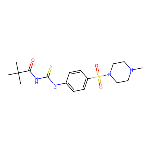 2,2-dimethyl-N-[({4-[(4-methyl-1-piperazinyl)sulfonyl]phenyl}amino)carbonothioyl]propanamide structure