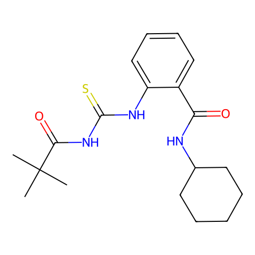 N-cyclohexyl-2-({[(2,2-dimethylpropanoyl)amino]carbonothioyl}amino)benzamide structure