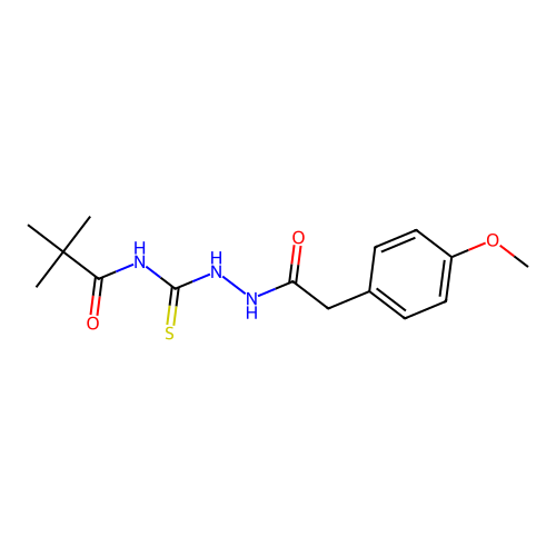 N-[[[2-(4-methoxyphenyl)acetyl]amino]carbamothioyl]-2,2-dimethylpropanamide structure