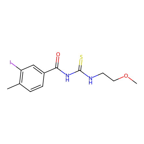 3-iodo-N-(2-methoxyethylcarbamothioyl)-4-methylbenzamide structure