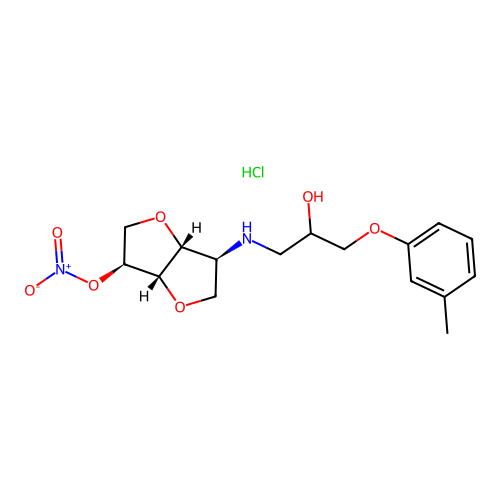 5-(2-Hydroxy-3-(3-tolyloxy)-propylamino)-5-desoxy-1,4:3,6-dianhydro-L-idit-2-nitrat HCl structure