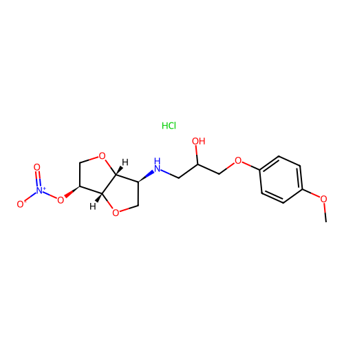 5-(2-Hydroxy-3-(4-methoxyphenoxy)-propylamino)-5-desoxy-1,4:3,6-dianhydro-L-idit-2-nitrat HCl structure
