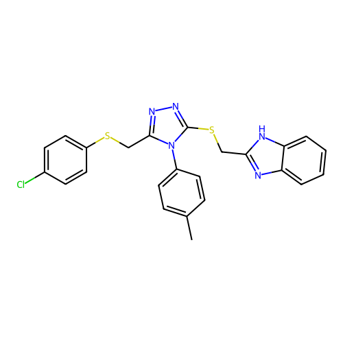 2-(((5-(((4-Chlorophenyl)thio)methyl)-4-(4-methylphenyl)-4H-1,2,4-triazol-3-yl)thio)methyl)-1H-benzimidazole structure