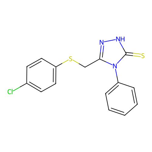 5-{[(4-chlorophenyl)sulfanyl]methyl}-4-phenyl-4H-1,2,4-triazol-3-ylhydrosulfide structure