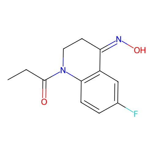 4(1H)-Quinolinone, 6-fluoro-2,3-dihydro-1-(1-oxopropyl)-, 4-oxime structure