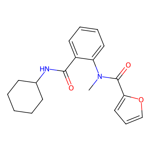 N-[2-(cyclohexylcarbamoyl)phenyl]-N-methylfuran-2-carboxamide structure