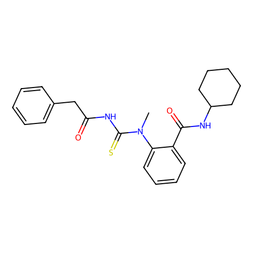 N-cyclohexyl-2-{methyl[(phenylacetyl)carbamothioyl]amino}benzamide structure