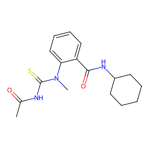 2-[(acetylcarbamothioyl)(methyl)amino]-N-cyclohexylbenzamide structure