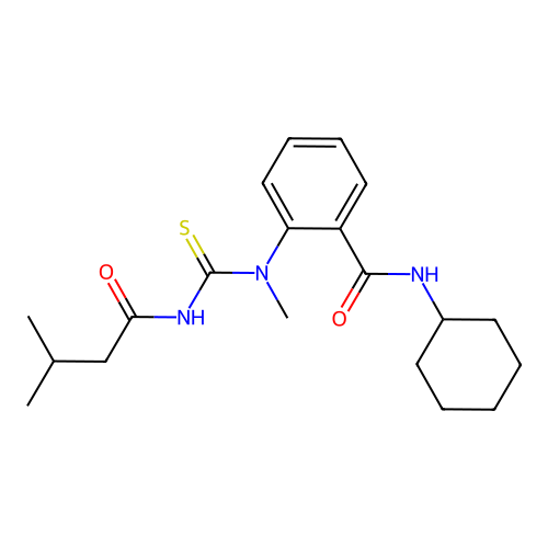 N-cyclohexyl-2-[methyl(3-methylbutanoylcarbamothioyl)amino]benzamide structure