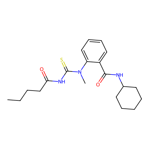 N-cyclohexyl-2-[methyl(pentanoylcarbamothioyl)amino]benzamide structure