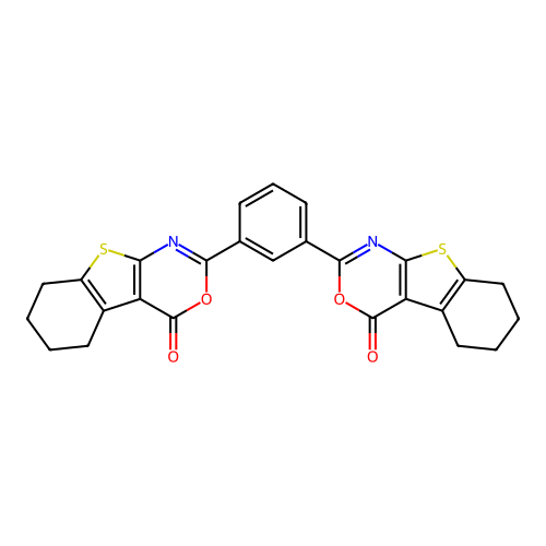 2-[3-(4-oxo-5,6,7,8-tetrahydro-[1]benzothiolo[2,3-d][1,3]oxazin-2-yl)phenyl]-5,6,7,8-tetrahydro-[1]benzothiolo[2,3-d][1,3]oxazin-4-one structure