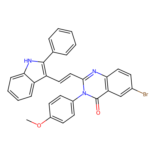 6-Bromo-3-(4-methoxyphenyl)-2-(2-(2-phenyl-1H-indol-3-yl)ethenyl)-4(3H)-quinazolinone structure