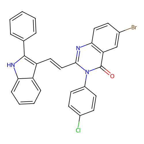 6-Bromo-3-(4-chlorophenyl)-2-(2-(2-phenyl-1H-indol-3-yl)ethenyl)-4(3H)-quinazolinone structure