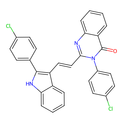 3-(4-Chlorophenyl)-2-(2-(2-(4-chlorophenyl)-1H-indol-3-yl)ethenyl)-4(3H)-quinazolinone structure