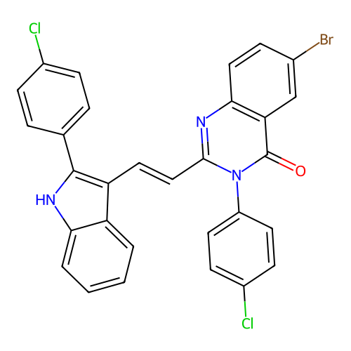 4(3H)-Quinazolinone, 6-bromo-3-(4-chlorophenyl)-2-(2-(2-(4-chlorophenyl)-1H-indol-3-yl)ethenyl)- structure