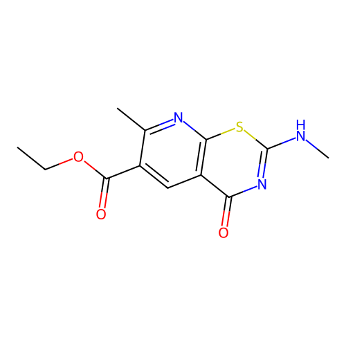 2H-Pyrido(3,2-e)(1,3)thiazine-6-carboxylic acid, 3,4-dihydro-2-(methylimino)-7-methyl-4-oxo-, ethyl ester structure